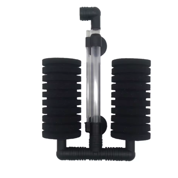 Aquarium Bio Sponge Filter Fish Tank, Double - Betta Fry Shrimp and Medium Fish Foam Internal Filter - Fresh Water and Salt Water (XY-2831) (Black)