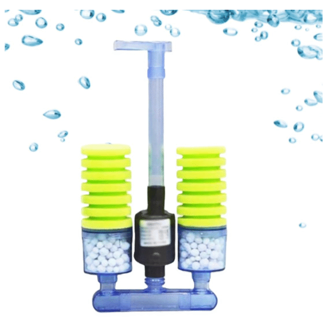 XY-2902 Aquarium Biochemical Double Sponge Filter Pump with Filter Media for Aquarium Fish Tank | 5W | 450L/H | 0.8M | Suitable 30-45CM Tank