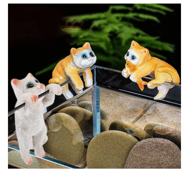 “3 Pcs Cute Tiny Hanging Kitten Cat Statues – Mini Climbing Cat Decorations for Fish Tanks, Flower Pots, and Desktops (Random Color)”