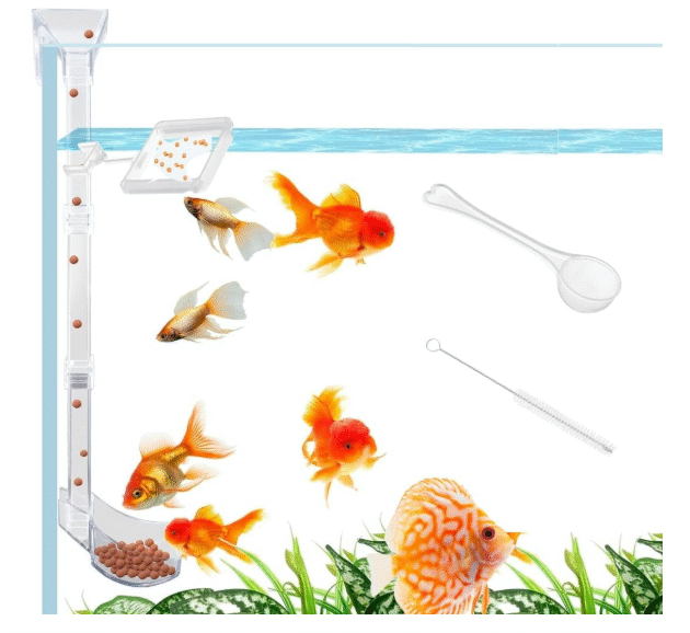 LY (601) 2 in 1 Acrylic Floating & Sinking Fish Food Feeder for Aquarium Fish| Adjustable Height| Feeding Spoon with Cleaning Brush|17-38CM Suits Up to 1.5 Feet Height Tank