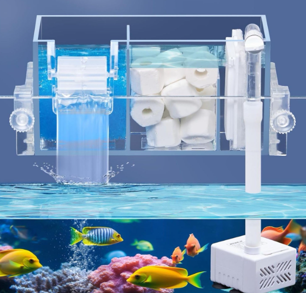 Animaux Two Layer Top Sump Filter Box with Pump & Filter Pad,Bio Wheel (Filter Media Not Included) GD-15|5W|300L/Hr