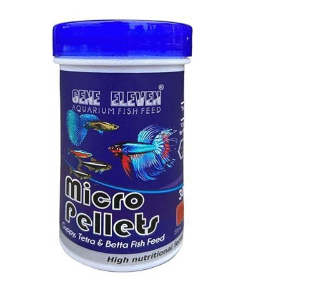 Gene Eleven Slow Sinking Micro Fish Pellets (100g) – 0.6mm, 46% Protein – For Tetra, Guppy, Barb, and Betta – All Life Stages – by Aquatic Remedies