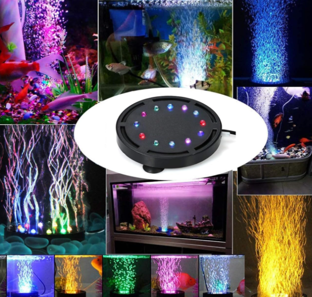 (Q9 | 4 Inch | 9 LED | 1 Watts) Multicolour 2 in 1 Air Bubble LED Light with Airstone for Aquarium Fish Tank Decoration