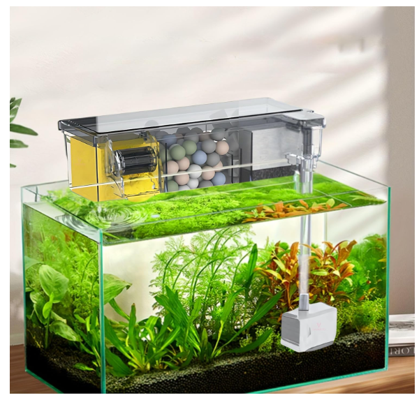 Animaux AQ-16H | 4W | 400L/Hr | Fit for 2.5 Feet Tank SOBO Multifunctional External Wall-Mounted Waterfall Filter with Bio Wheel | Multiple Filtration Spaces, Includes Filter Materials and Water Pump